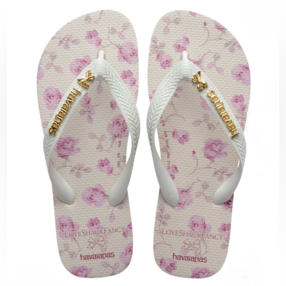 💗 Havaianas LoveShackFancy Ribbon Rosa Top Pink and White Flip Flops 7/8 💗